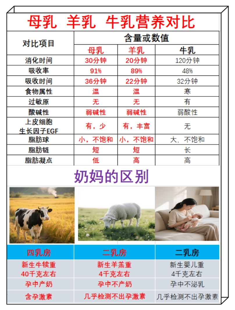 羊🐏奶、牛🐮奶和母乳的对比🆚 ​ 配图