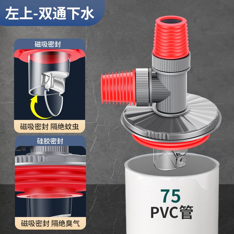 洗衣机下水管地漏接头排水管道防臭防溢卫生间两用头三通盖二合一