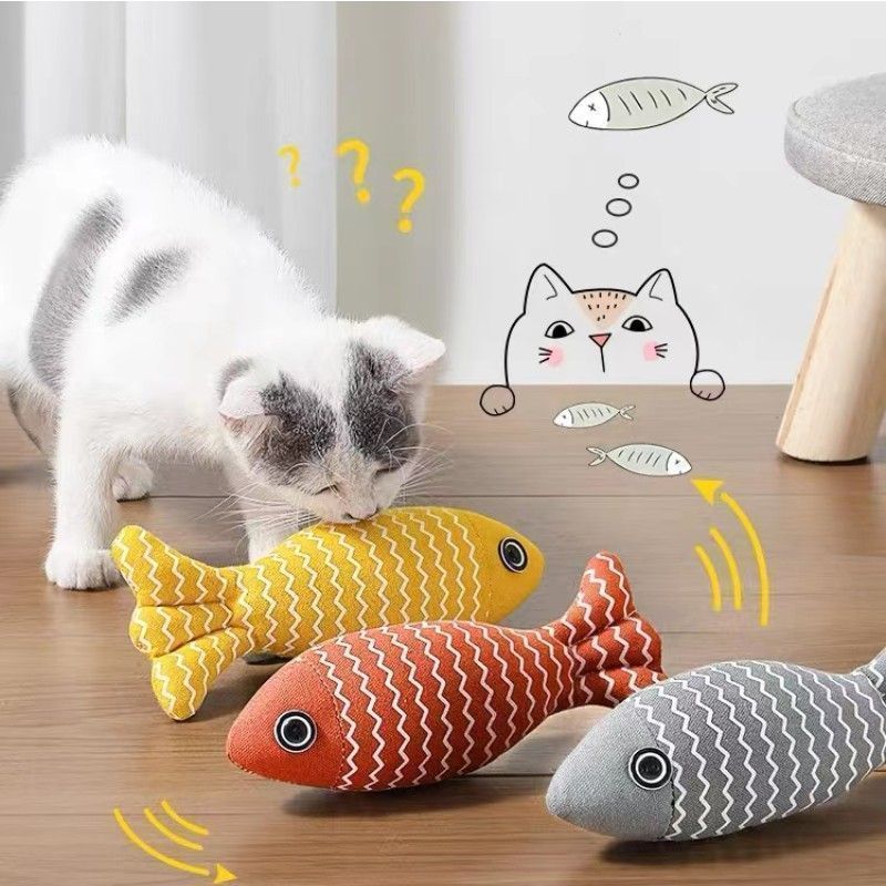 猫玩具自嗨解闷猫薄荷麻布仿真鱼幼猫磨牙猫咪小猫逗猫棒宠物用品