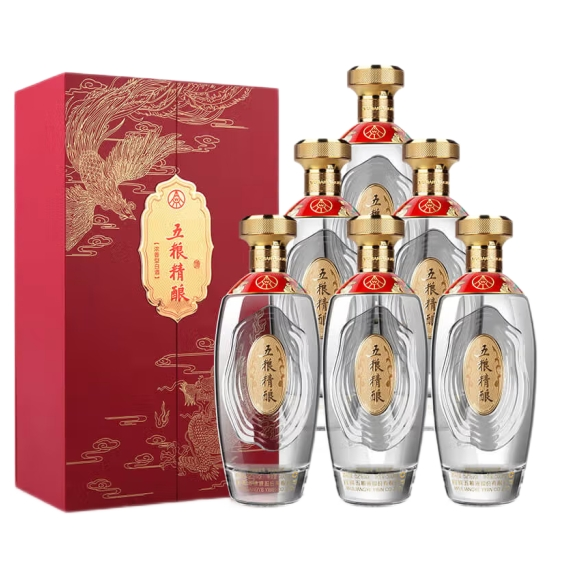 【整箱】五粮液股份公司 52度白酒浓香型婚宴婚庆宴席商务礼盒白酒 五粮精酿龙凤呈祥500ml*6瓶