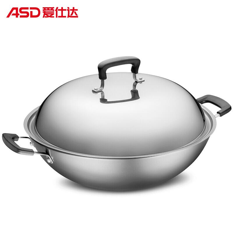 爱仕达（ASD）不易锈铸铁无涂层双耳大尺寸炒锅40cm电磁炉燃气灶炒菜锅CF40E1Q