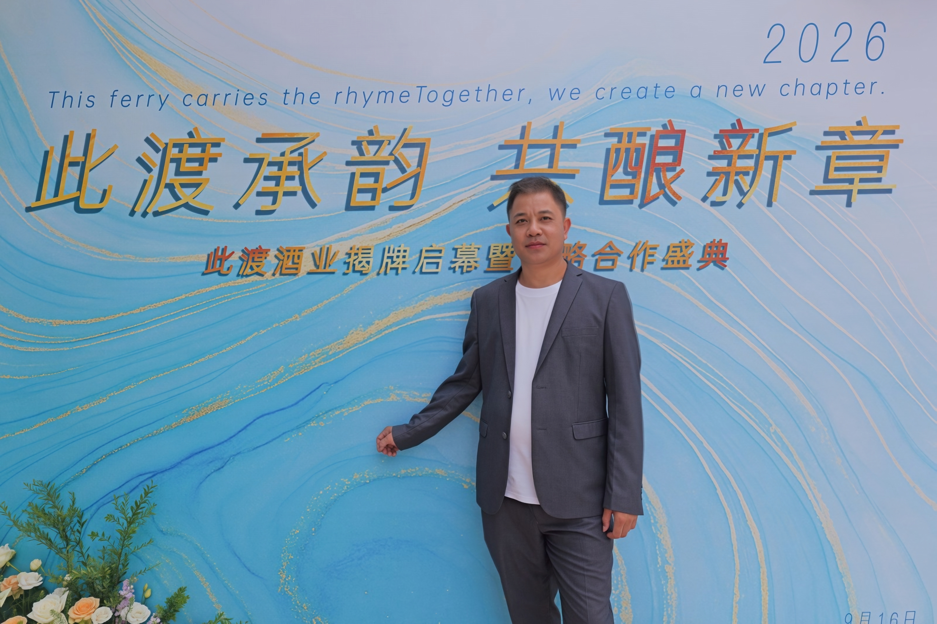 此渡，整装待发。 酒厂揭牌圆满完成，万事准备就绪。 各领域精英大咖聚力共创， 以年轻化酱酒，开启新的 配图