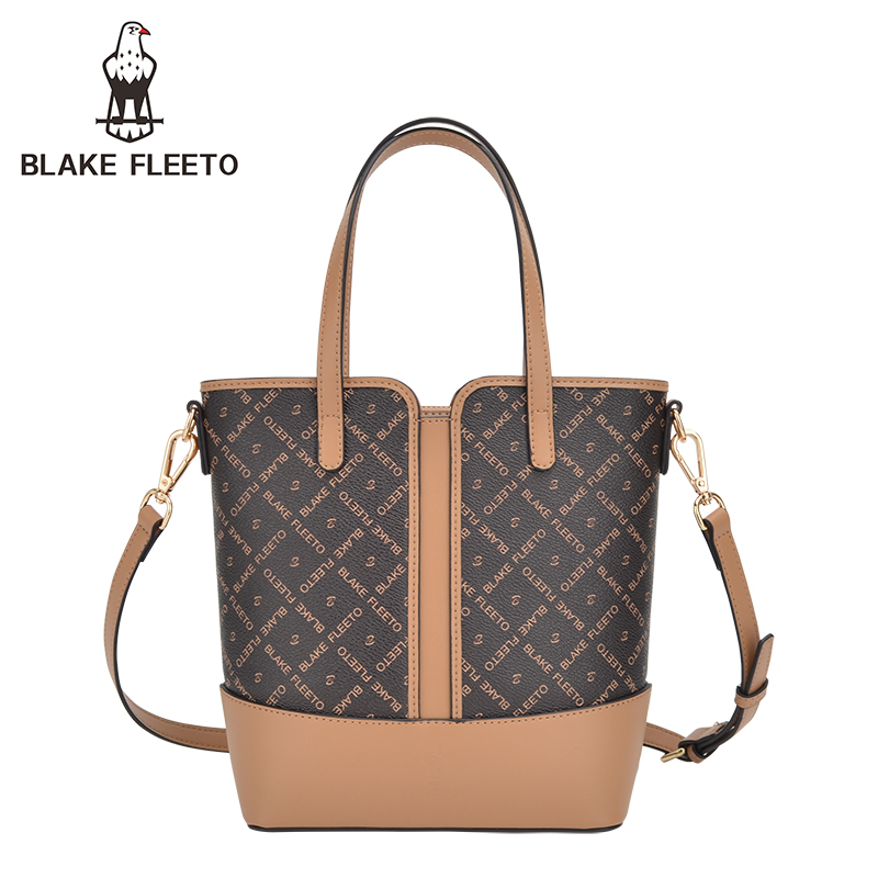 BLAKE FLEETO经典字母印花水桶包老花竖纹款手提包单肩斜挎包女包ZMNNB21204-HK