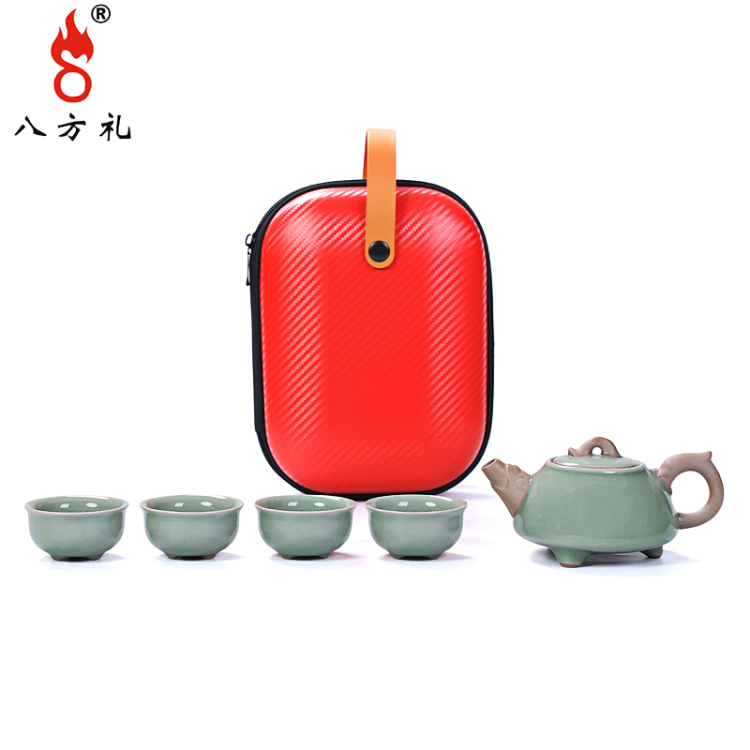  八方礼非金属矿物制品茶具套装哥窑裂纹鼎盛辉煌高端大气茶壶茶杯