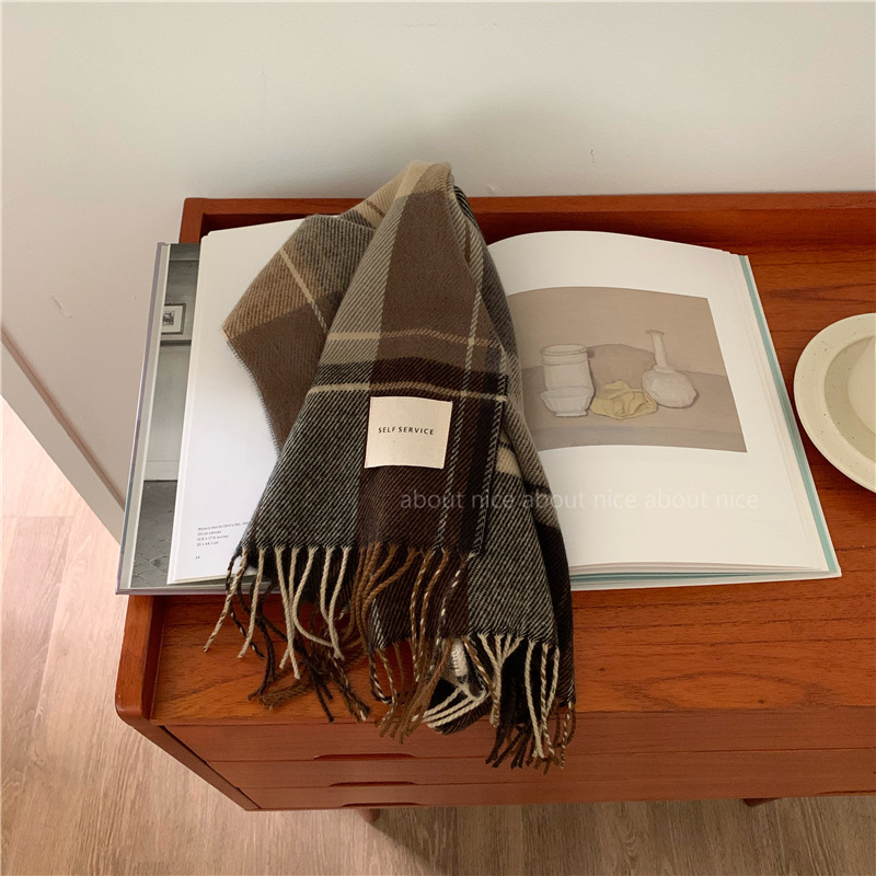 悠梦嘉居 经典格韵羊绒披肩大规格披肩羊绒围巾经典千鸟格 焦糖款
