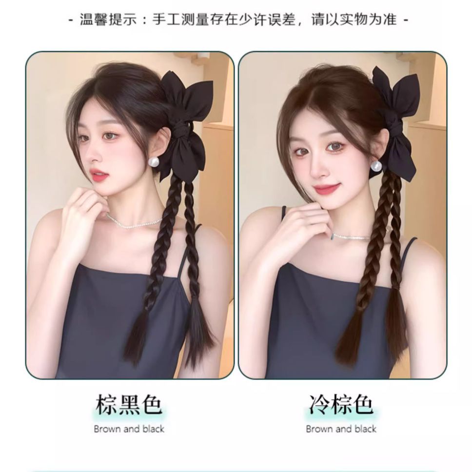 假发抓夹马尾辫女黑色蝴蝶结麻花辫发夹仿真发中式可半扎假发辫子