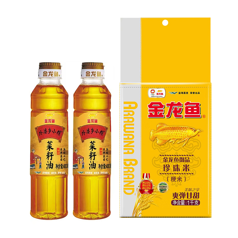 金龙鱼外婆乡小榨菜籽油400ml*2+金龙鱼御品珍珠米1kg