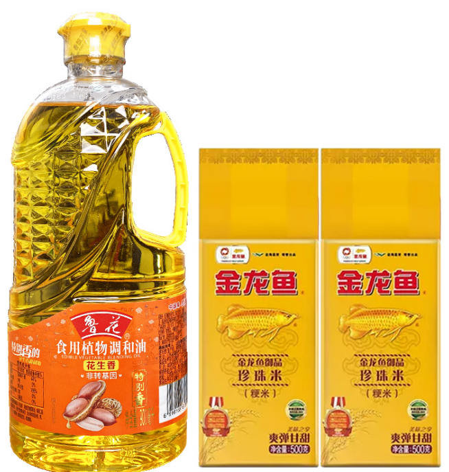 鲁花花生调和油900ml+金龙鱼御品珍珠米500g*2