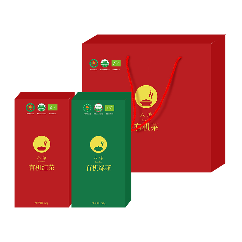 八泽--欧盟/美国/中国/有机认证 （一级）红茶，绿茶组合茶叶礼盒100g
