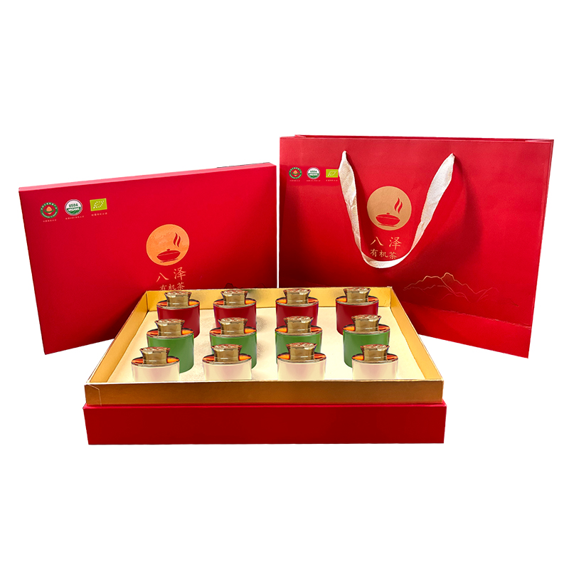 八泽--欧盟/美国/中国/有机认证 （一级）红茶，绿茶，白茶小罐装组合茶叶礼盒60g