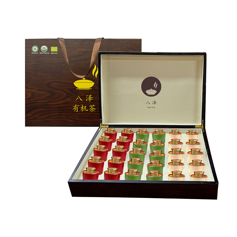 八泽-欧盟/美国/中国/有机认证（特级）红茶，绿茶，白茶小罐装组合茶叶木盒礼盒150g