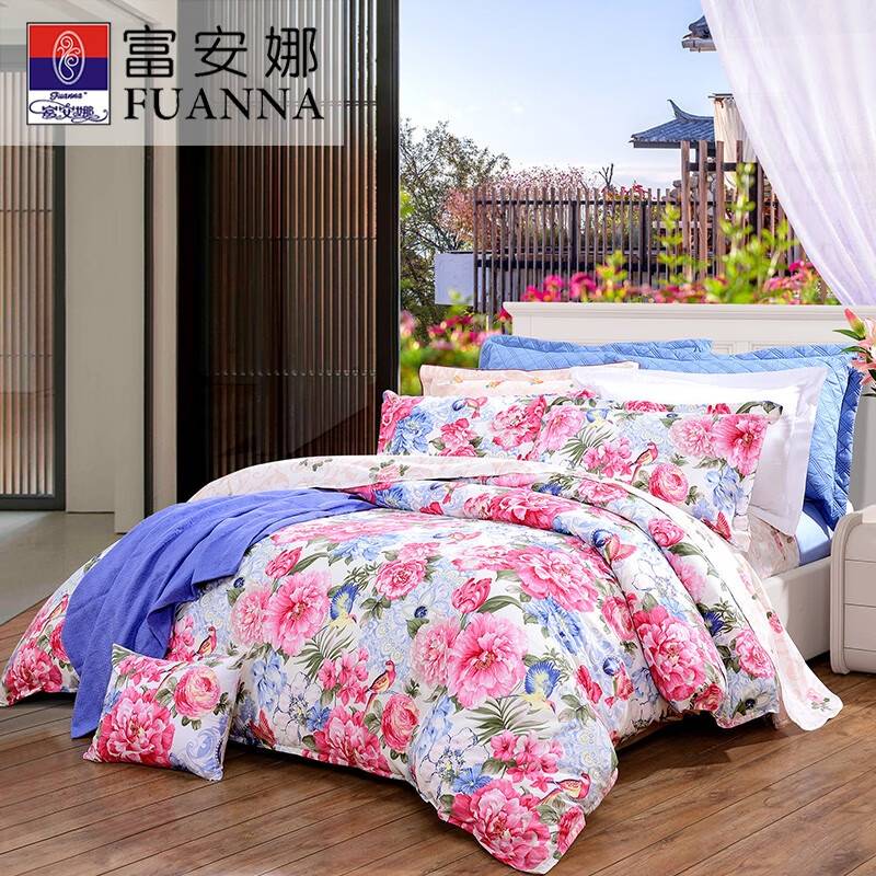 富安娜（FUANNA）磨毛四件套-群芳尽艳1.5 /1.8m