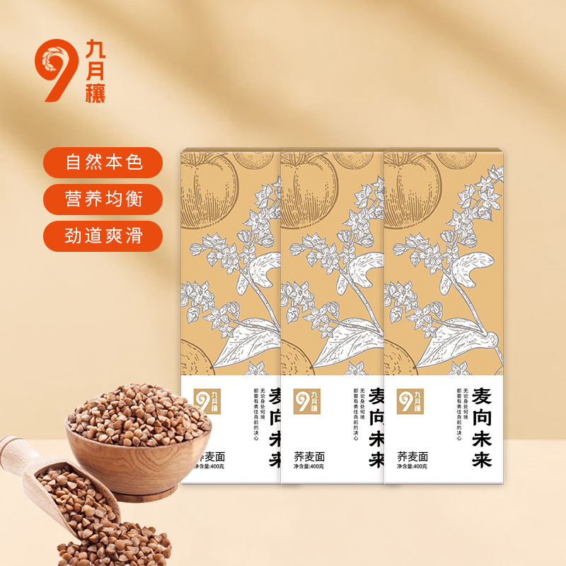 九月穰 面条挂面 营养健康儿童面条多口味粗粮果蔬面 麦向未来·荞麦面400g*3