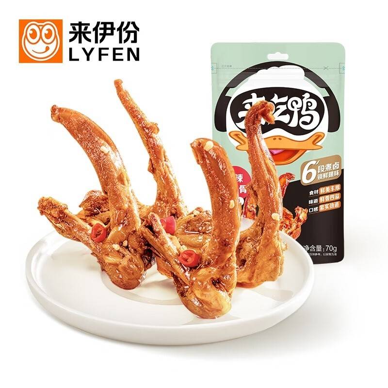 来伊份来吃鸭70g甜辣鸭锁骨*5包