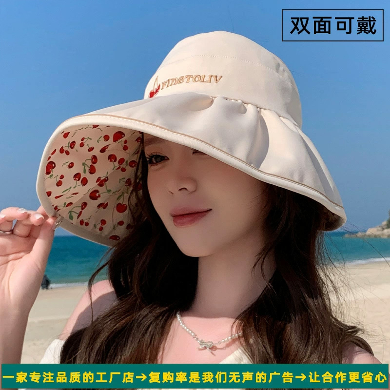 梓延严选 双面戴大沿空顶帽子女夏天新款骑车防紫外线遮脸防晒帽百搭太阳帽