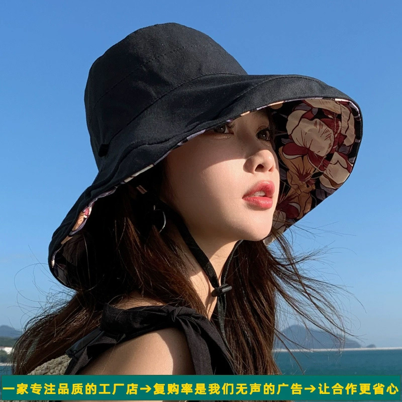 梓延严选 春夏新款双面戴大沿渔夫帽帽女韩国户外防晒太阳帽全棉透气遮阳帽