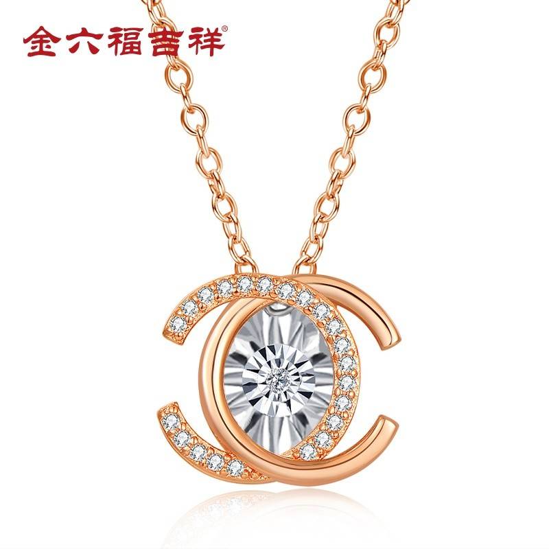 金六福吉祥双C钛钢钻石套链