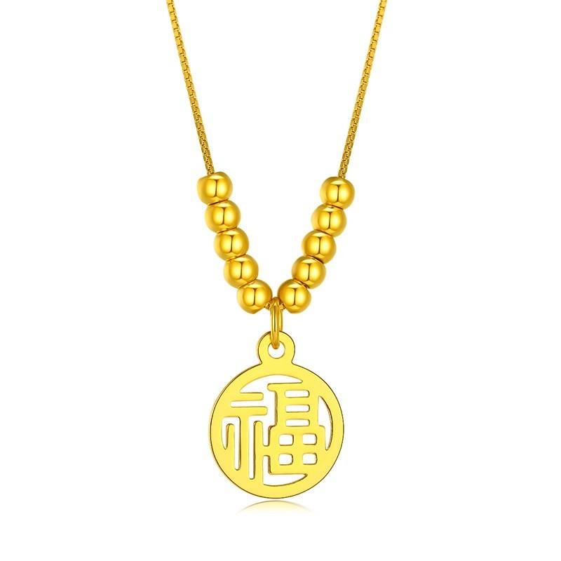 老凤祥 S925银<金珠伴福>福牌项链 LFXLY0018