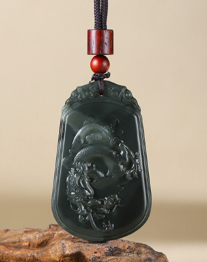 凤禧 和田玉吊坠墨玉祥龙玉石吊坠玉坠