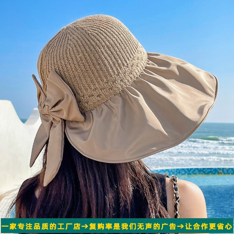 梓延严选 大沿帽子韩国女户外防紫外线大头遮阳帽银丝线后开口蝴蝶结太阳帽