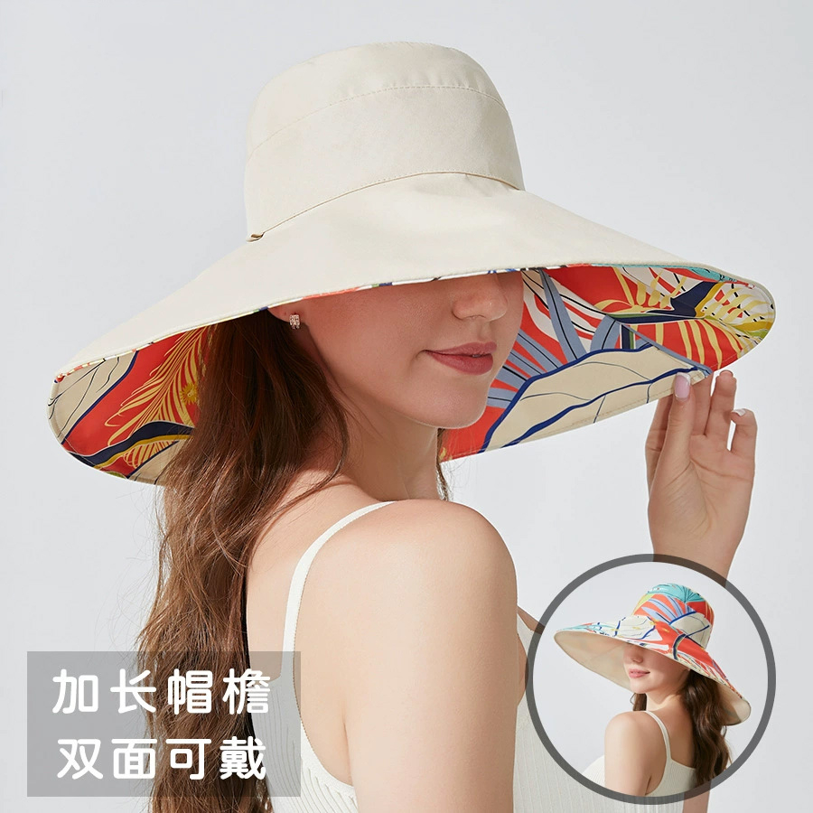 梓延严选 欧美跨境夏季新款大檐双面戴渔夫帽时尚简约印花遮阳防晒帽子女潮
