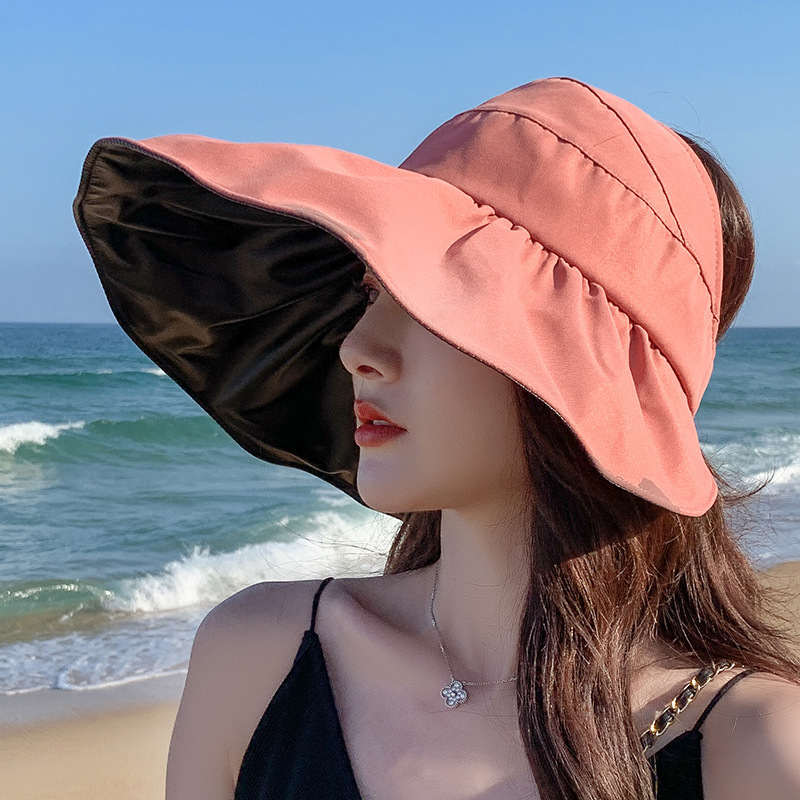 梓延严选 好品质黑胶魔术贴大沿空顶帽子女夏季户外休闲遮阳帽纯色太阳帽潮