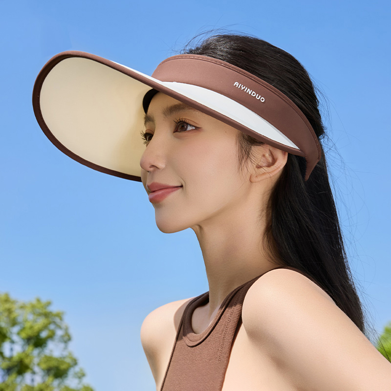 梓延严选 运动户外防晒拼色冰丝空顶帽女生夏季加大沿冰感UV时尚无顶防晒帽