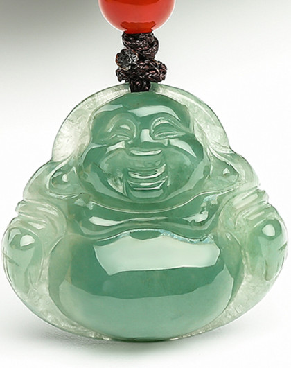 冰糯水润油青种中号笑佛吊坠/玉吊坠