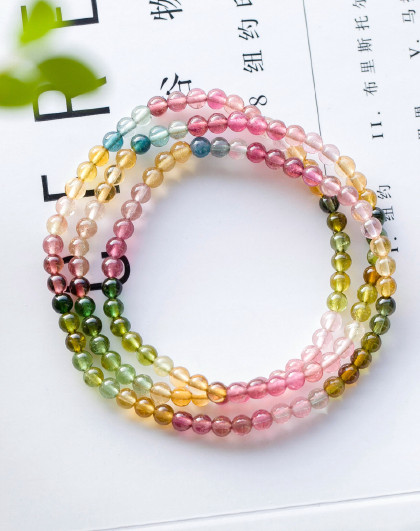 【彩色碧玺】4.5MM彩虹碧玺巴西老料手串宝石手串绕三圈