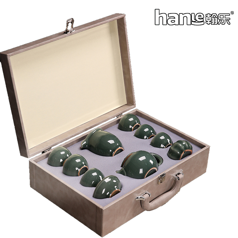 翰乐茶具哥窑密色冰裂透亮冰裂私藏系列高端礼盒套装HL-GYMS哥窑密色10件套