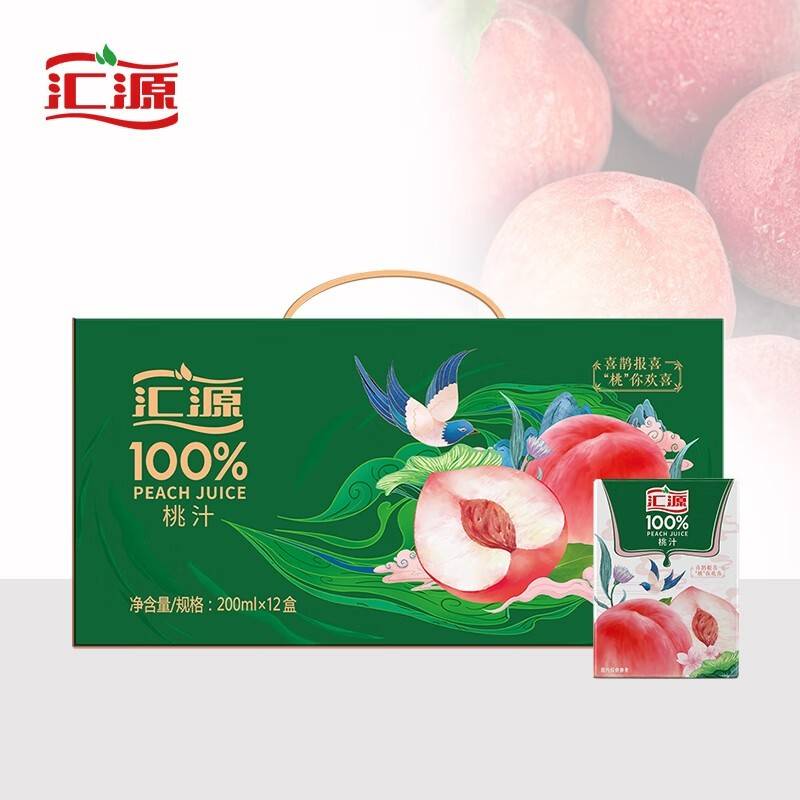 【淘宝热销60W+】汇源100%桃混合果汁200ml*12盒礼盒