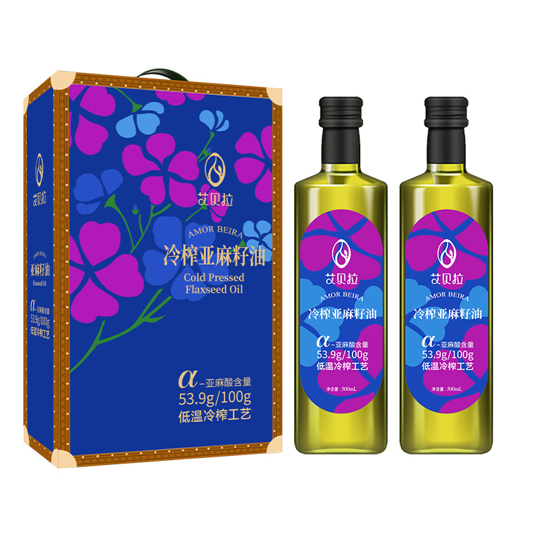 艾贝拉冷榨亚麻籽油礼盒500ml*2