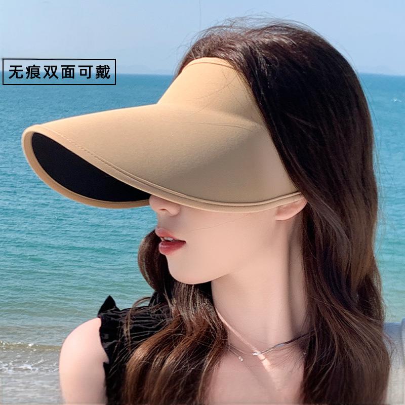 韩国加长大帽檐无痕一体空顶帽女生户外全遮光UV防紫外线防晒帽子