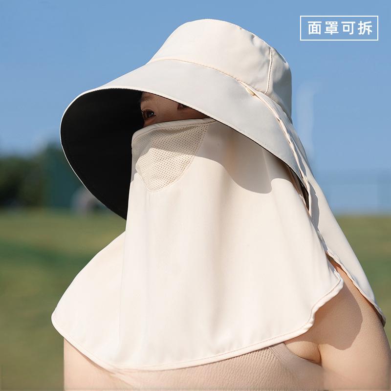 帽子工厂现货夏季透气可扎马尾纯色面罩披肩帽跨境日本女士防晒帽