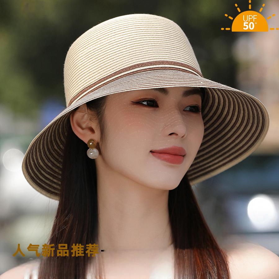 遮阳帽女法式优雅草帽夏季沙滩度假防晒帽简约休闲逛街大檐太阳帽