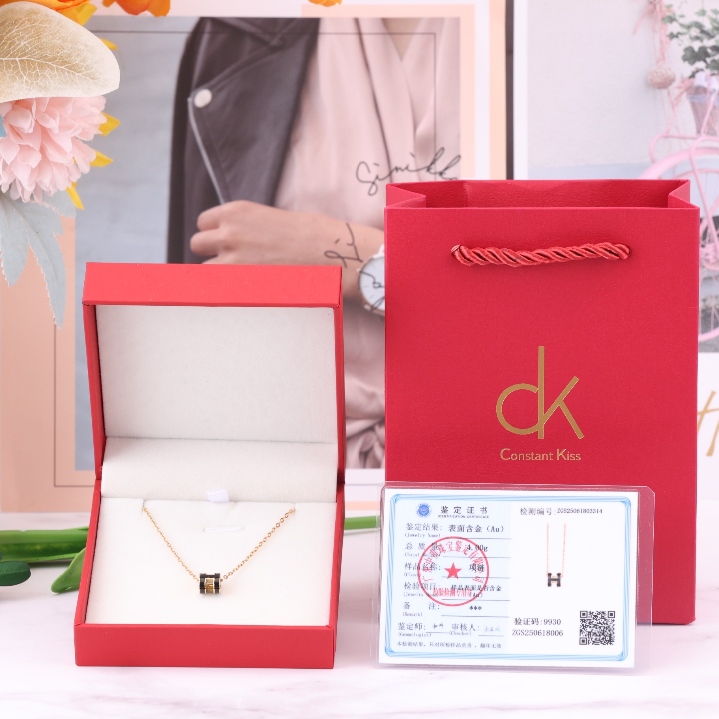CK新品首饰系列项链【黑金白金小H】南非钻石黑金白金圆环碎钻点缀简约又高级