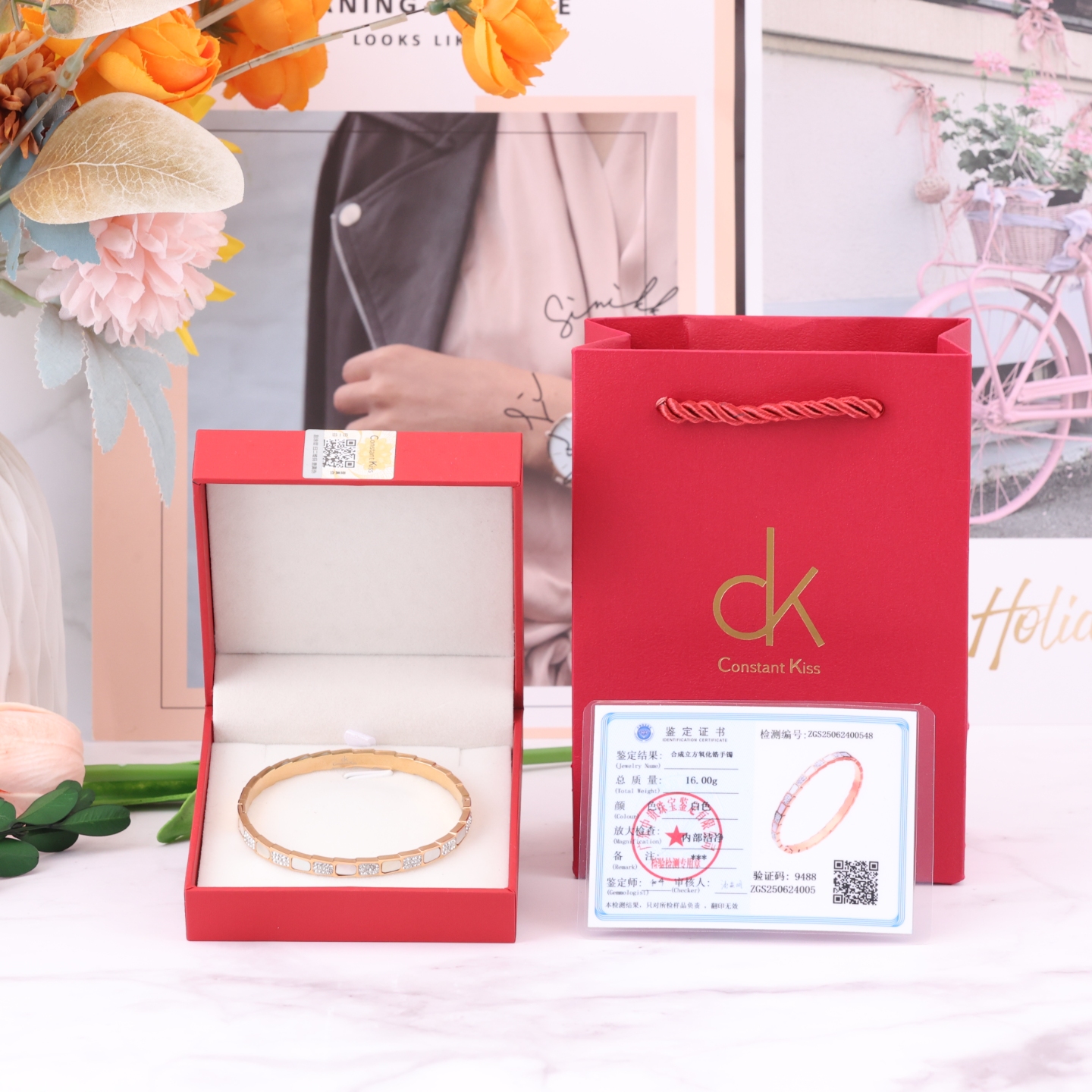 CK新品首饰系列手镯【金缕贝钻】南非钻石法式浪漫贝母的柔钻石的闪玫瑰金的暖