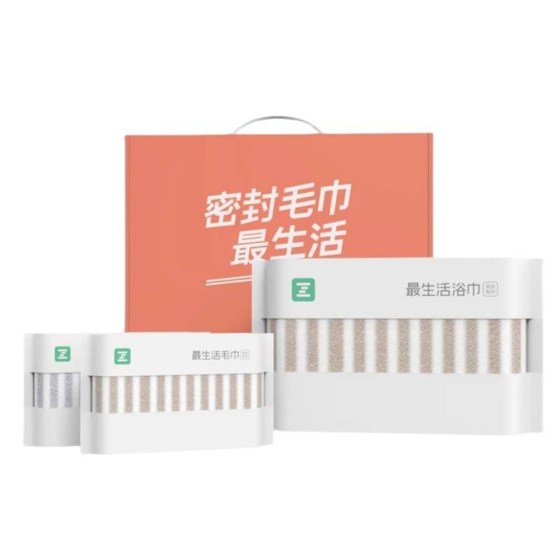 最生活 条纹毛浴三件套礼盒1浴巾2毛巾 A-1007棕白+灰白