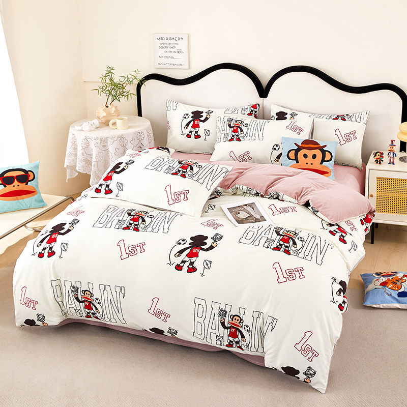 大嘴猴（paul frank） 莱卡绒四件套 浪漫足球 200ｘ230cm