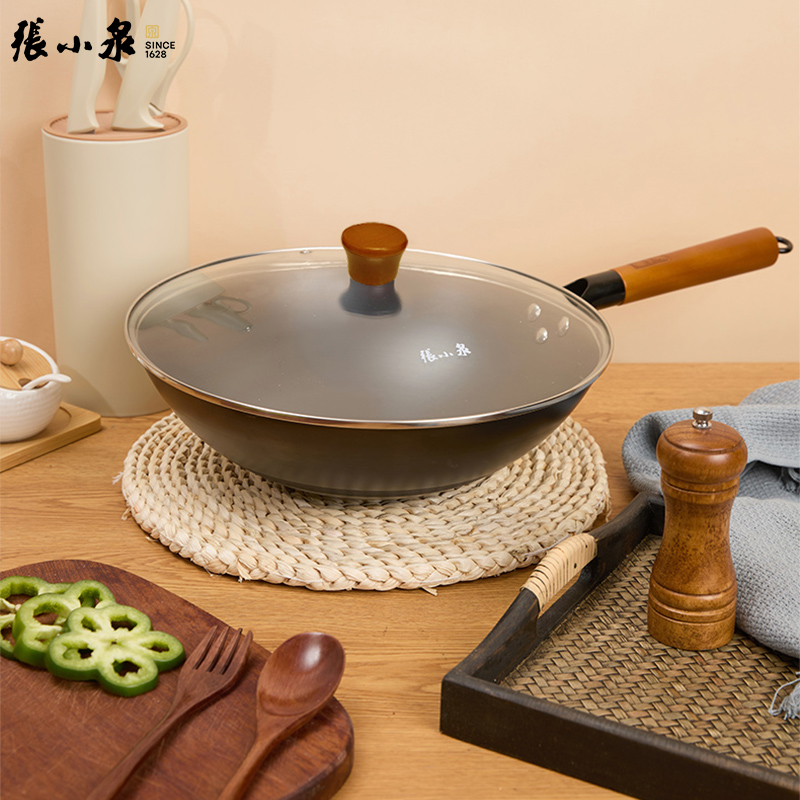 张小泉家味圆底铁锅 炒锅不易粘锅家用炒菜锅无涂层 家味圆底铁锅(带盖) 32cm