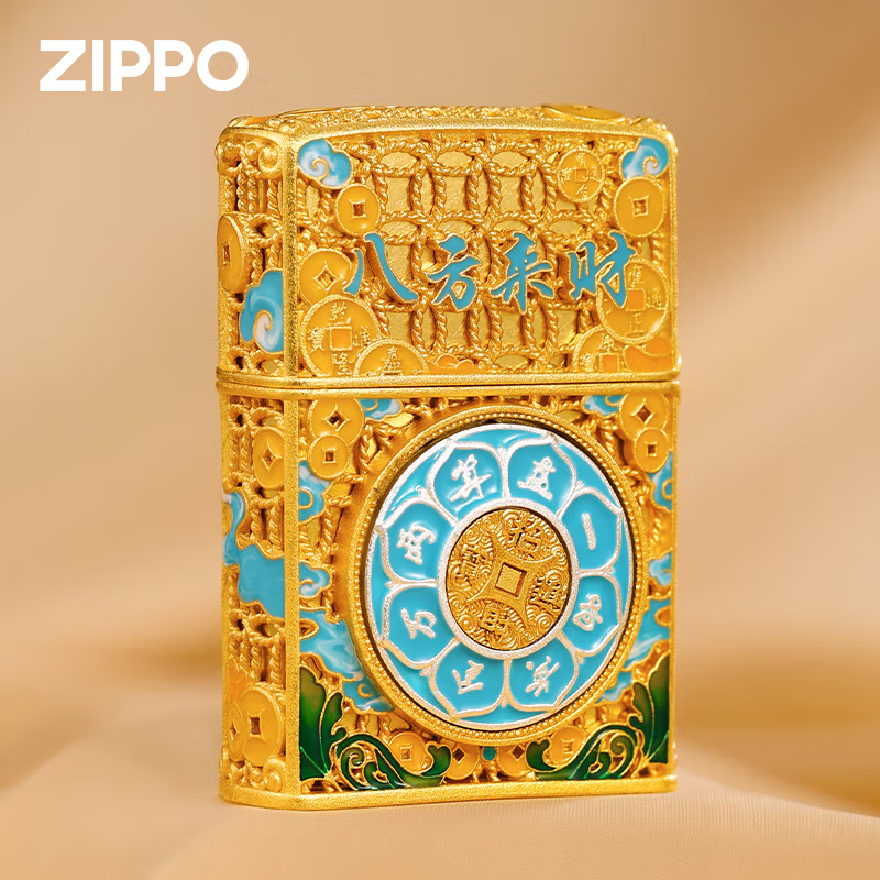 Zippo打火机夜光花丝珐琅算盘八方来财 芝宝煤油防风生日情人节礼物男 镀金版【单机+专属礼盒】LSE-00021（镀金八方来财）裸机带证书