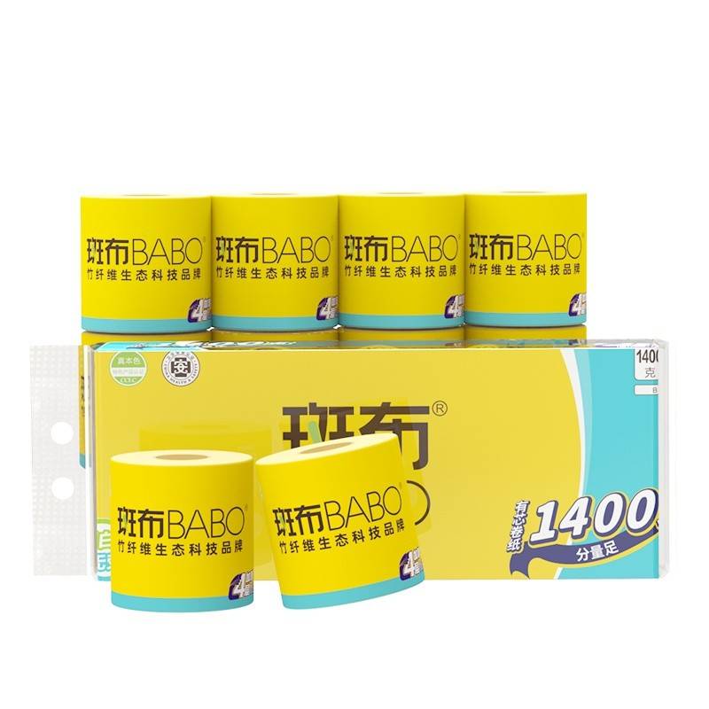 斑布(BABO)BASE系列有芯有膜卷纸 原生竹浆本色 1400克 10卷提装