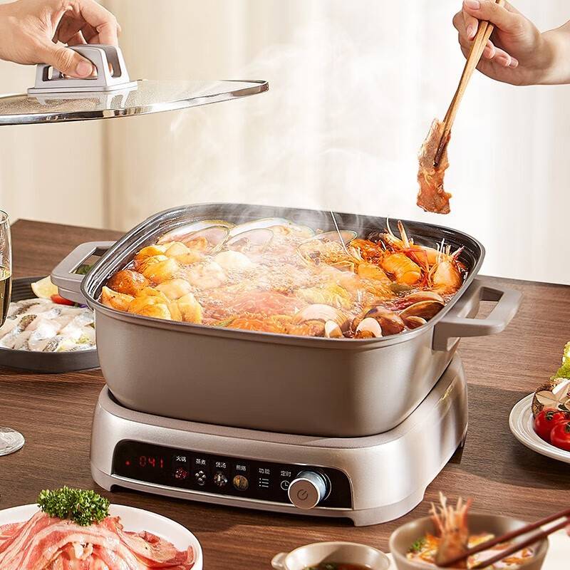 电火锅IH火锅电煮锅火锅锅分体式多功能锅6.5L电热锅MC-HGE22BF08 浅黄色