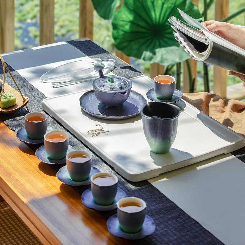 万仟堂功夫茶具陶瓷高档茶具套装 夏荷 送礼家用 只此青绿釉