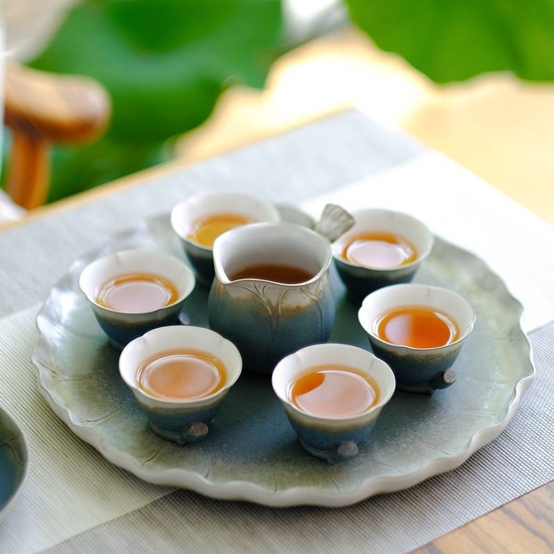 万仟堂 茶具套装家用 客厅送礼茶具 陶瓷功夫 高档茶具整套 茶具茶盘秋荷秋荷一池