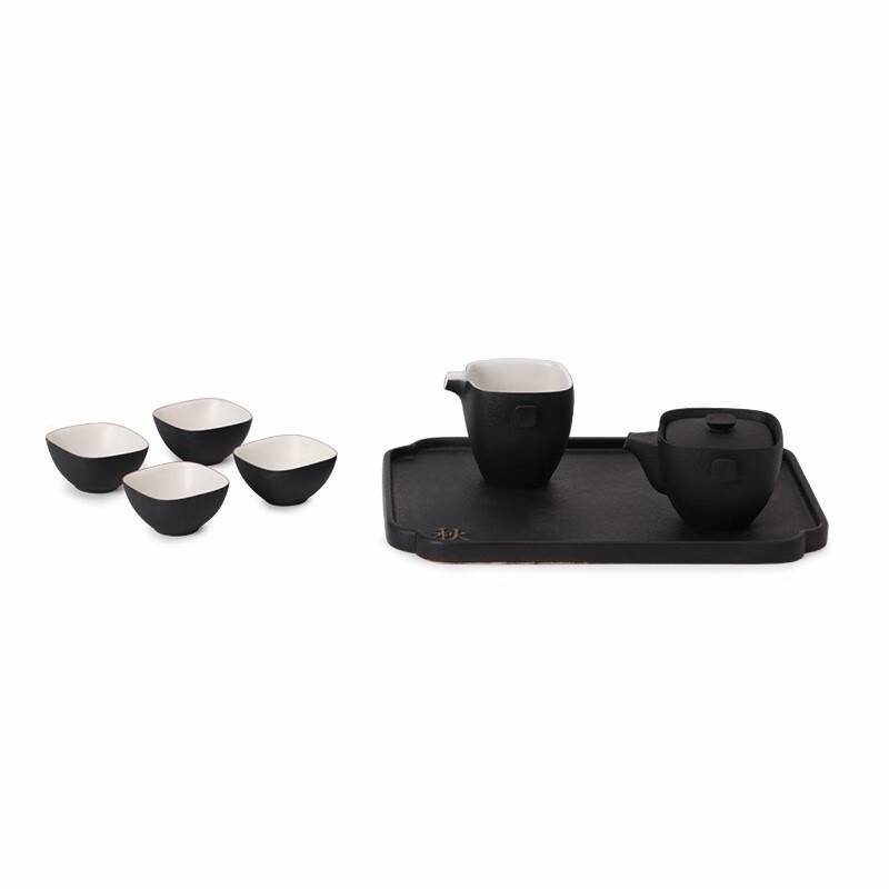 万仟堂（Edenus）整套茶具 陶瓷功夫茶具套装 家用 送礼 茶盘 四方团圆 黑铁釉