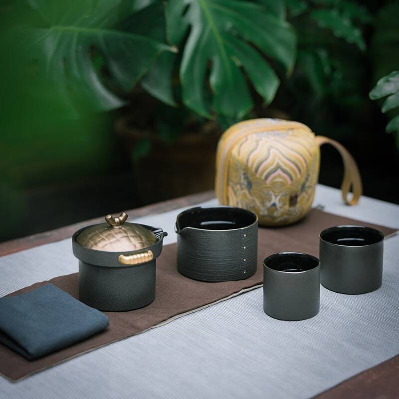 万仟堂（Edenus） 旅行茶具户外茶具套装 快客杯 陶瓷功夫茶具 带布包 蒸蒸日上