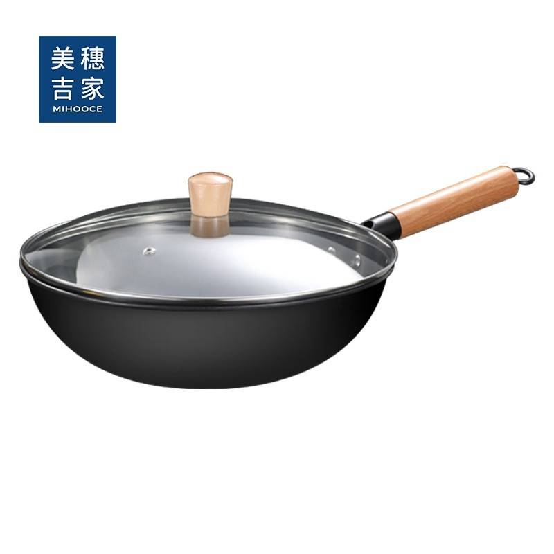 美穗吉家 氮化精铁无涂层炒锅30cm（带锅盖）MIH-2501021