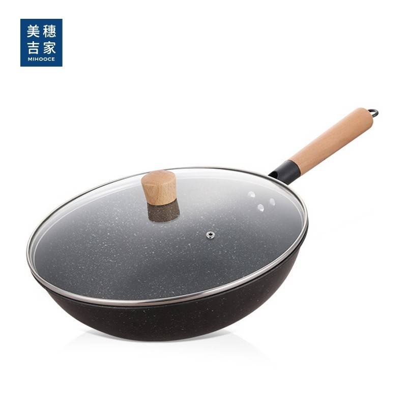 美穗吉家 精铁麦饭石色不粘炒锅32cm（带锅盖）MIH-2501026