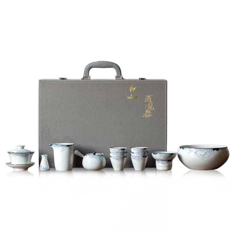 观涔 侧把壶芙蓉花套组C6杯 茶具十一件套
